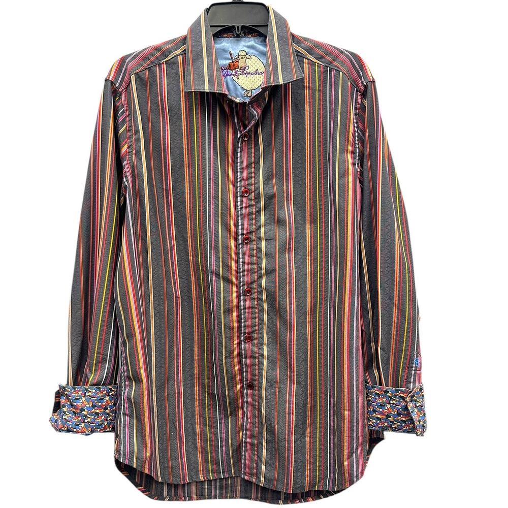 Robert Graham Shirt Mens Large Long Sleeve Striped Flip Cuff Sheep Violin